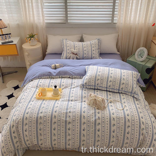 Biberiye mavi yatak tabakası kapak yatak yastık kılıfı seti